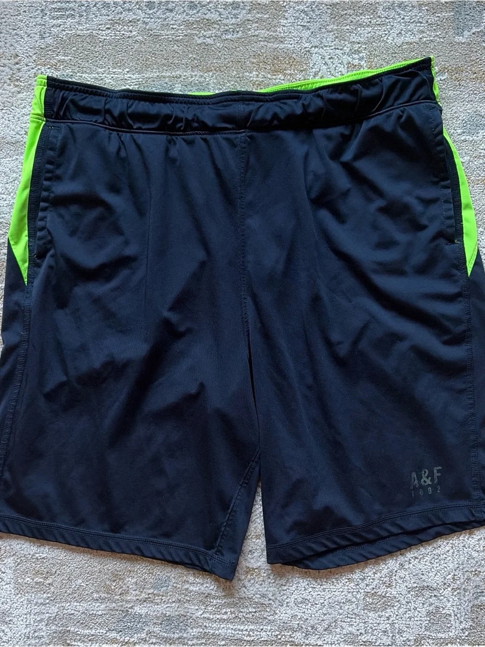 Abercrombie & Fitch Navy Athletic Men's Shorts with Neon Green Accents